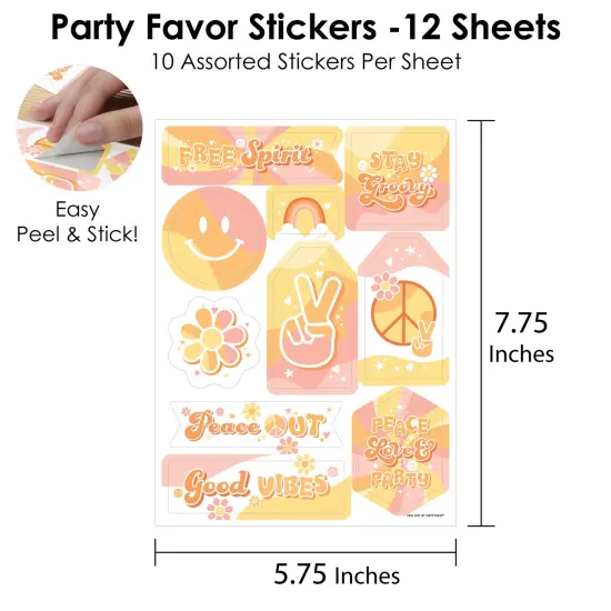 Big Dot of Happiness Stay Groovy - Boho Hippie Party Favor Sticker Set - 12 Sheets - 120 Stickers {4}