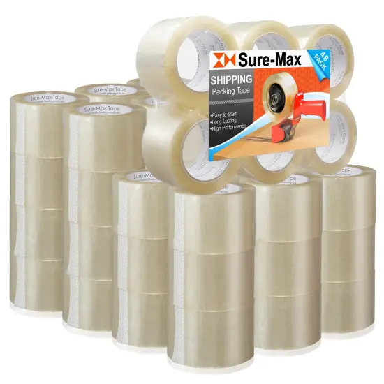 Sure-Max 48 Rolls Extra-Wide Shipping & Packing Tape (3" x 110 yard/330' each) - Moving & Adhesive Carton Sealing - 2.0mil Clear {1}