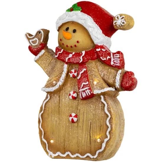 Northlight LED Lighted Gingerbread Snowman with Bird Christmas Figure - 15" Brown {5}