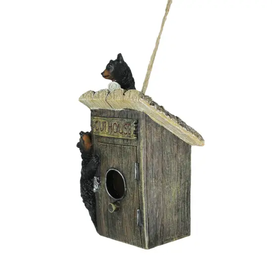 Black Bear Cubs On Outhouse Polyresin Hanging Birdhouse Outdoor Lodge Decor {3}