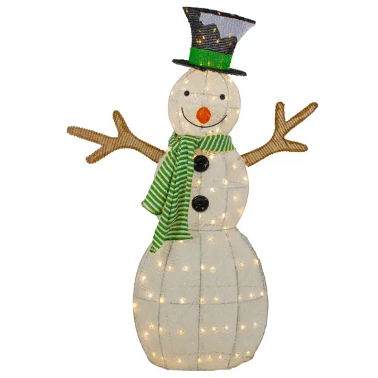 Northlight 43" LED Lighted Snowman with Top Hat and Green Scarf Outdoor Christmas Decoration White {1}