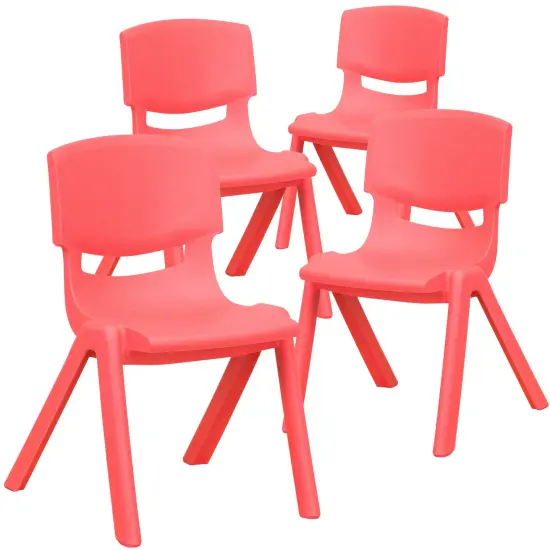 Emma and Oliver 4 Pack Plastic Stack School Chair with 12" Seat Height - Kids Chair Red {2}