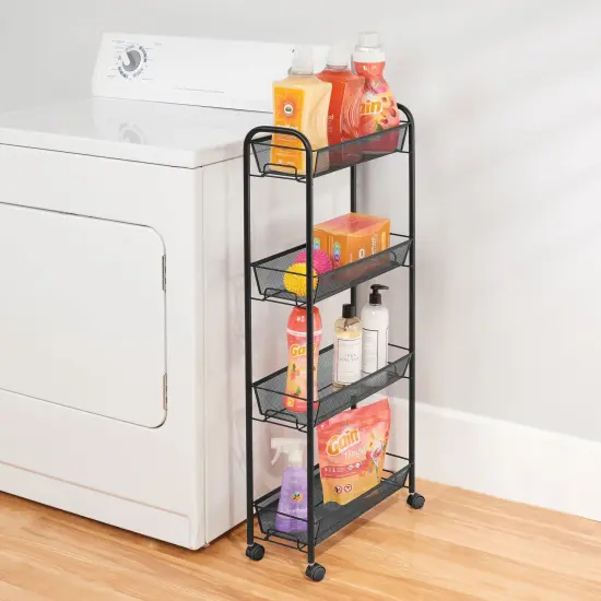 mDesign Steel Slim Rolling Utility Cart Storage Organizer with 4 Shelves {2}