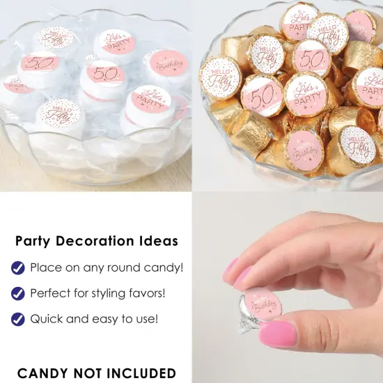 Big Dot of Happiness 50th Pink Rose Gold Birthday - Happy Birthday Party Small Round Candy Stickers - Party Favor Labels - 324 Count {6}