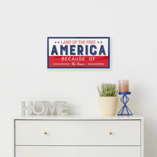 Northlight Land of the Free Because of the Brave Patriotic Metal Wall Sign - 20" White {3}