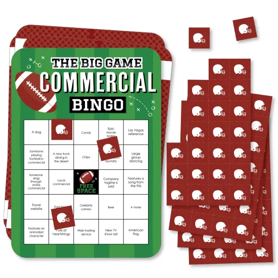 Big Dot of Happiness The Big Game - Commercial Bingo Cards and Markers - Football Party Shaped Bingo Game - Set of 18 {1}