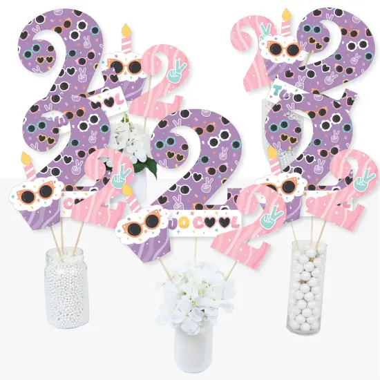 Big Dot of Happiness Two Cool - Girl - Pastel 2nd Birthday Party Centerpiece Sticks - Table Toppers - Set of 15 {3}