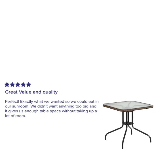 Emma and Oliver 28" Square Tempered Glass Metal Table with Rattan Edging Clear/DarkBrown {4}