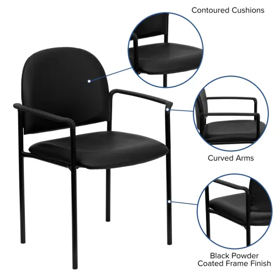 Emma and Oliver Comfort Stackable Steel Side Reception Chair with Arms Black Vinyl {2}