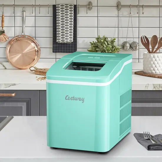 Costway Portable Ice Maker Machine Countertop 26Lbs/24H Self-cleaning w/ Scoop Silver\Green {9}