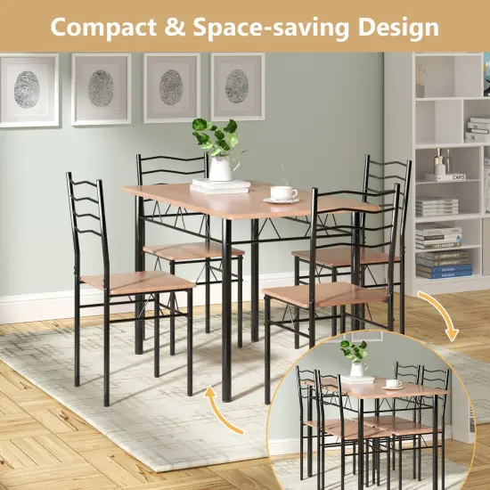 5 pcs Wood Metal Dining Table Set with 4 Chairs Natural {2}