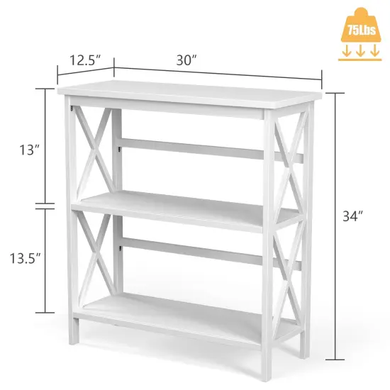 3-Tier Multi-Functional Storage Shelf Units Wooden Open Bookcase and Bookshelf White {4}