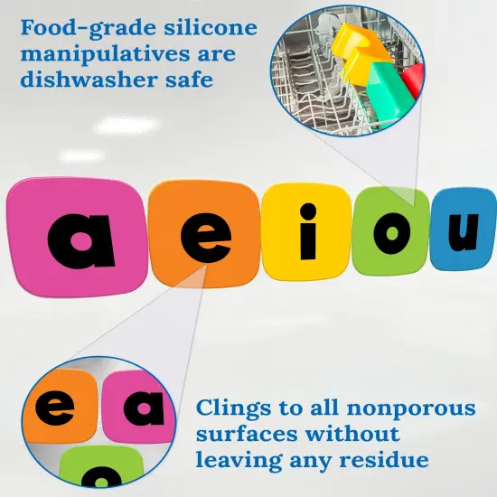Carson Dellosa 30-Piece Dry Erase Vowels Edu-Clings Set, 3.5" Silicone A, E, I, O, U Letter Manipulatives for Digraphs and CVC Word Games, Phonics, Spelling, and Grammar Practice {4}