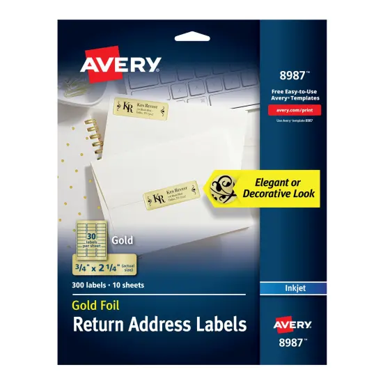 Avery Foil Mailing Labels, Gold, 3/4" x 2-1/4", 300 Labels (8987) {1}