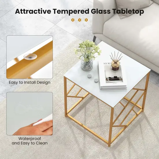 Costway 19.5'' Side Table Square Bedside Sofa Accent Coffee Table with Tempered Glass Top {6}