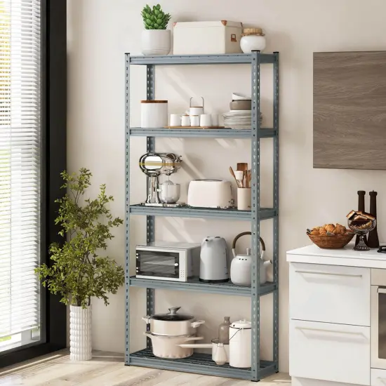 Costway 1/2/3/4 PCS 5-Tier Heavy Duty Storage Shelf Storage Utility Rack Shelf with Anti-tipping Device Grey {2}