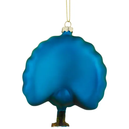 Northlight Standing Glittered Peacock Glass Christmas Ornament - 4.75"- Yellow and Blue {6}