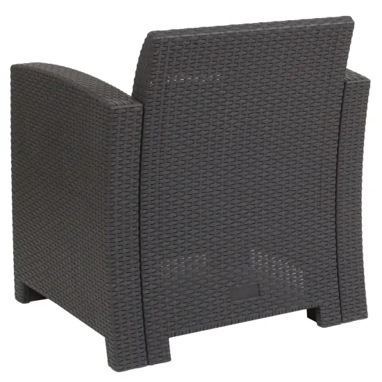 Merrick Lane Malmok Outdoor Furniture Resin Chair Faux Rattan Wicker Pattern Patio Chair With All-Weather Cushion Dark Gray {4}