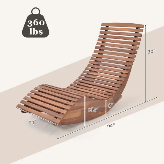 Costway 1/2 PCS Outdoor Acacia Wood Rocking Chair with Widened Slatted Seat and High Back {3}