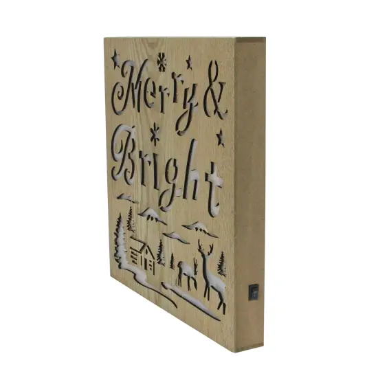 Diva At Home 12" Lighted Wooden "Merry Bright" Christmas Wall Decoration Brown {3}