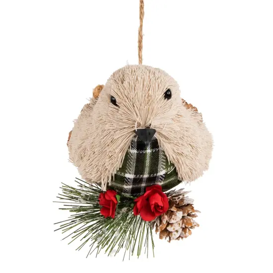 Northlight Front Facing Bird on Frosted Pine Needle Christmas Ornament - 6.75" Green {4}