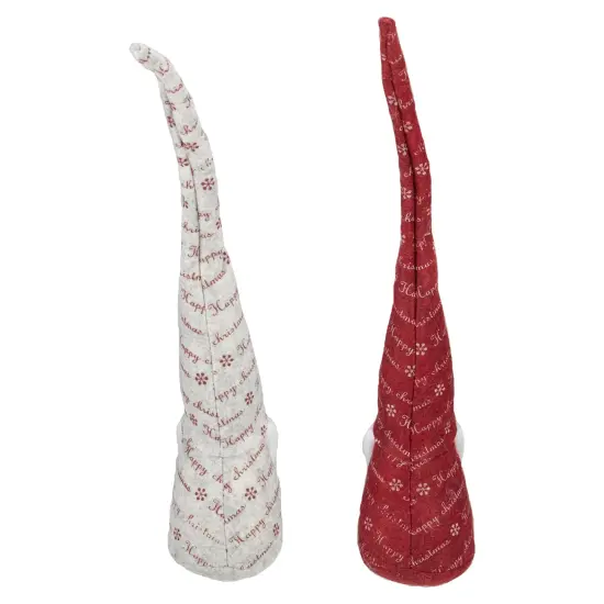 Northlight Tall Pointy Hat "Happy Christmas" Gnomes - 18" - Red and Ivory - Set of 2 {5}