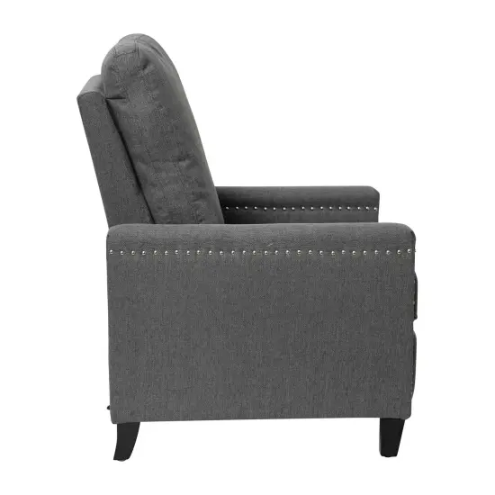 Merrick Lane Renza Transitional Pushback Recliner with Pillow Style Back and Accent Nail Trim - Manual Recliner Gray {5}