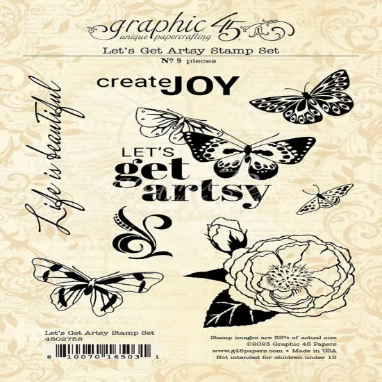 Graphic 45 Let's Get Artsy Stamp Set-9/Pkg {1}