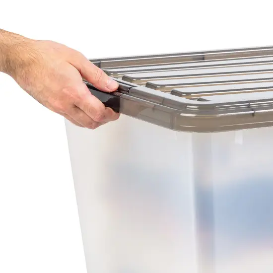 IRIS USA 4 Pack 91qt Large Plastic Storage Bin with Lid and Secure Latching Buckles, Clear/Gray {4}