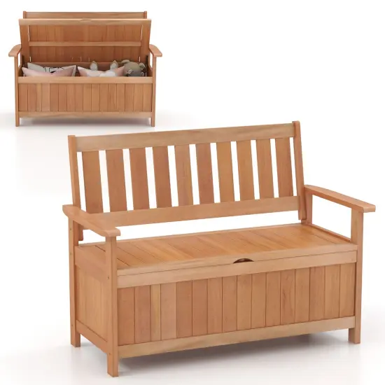 Costway 48 Inch Patio Storage Bench Wood Loveseat with Slatted Backrest for Backyard {1}