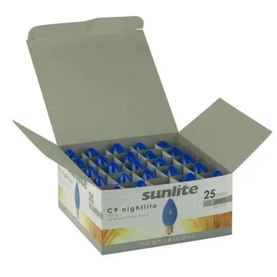 25Pk - SUNLITE Blue 7w C9 E17 Intermediate Base Light Bulbs Transparent Blue {2}