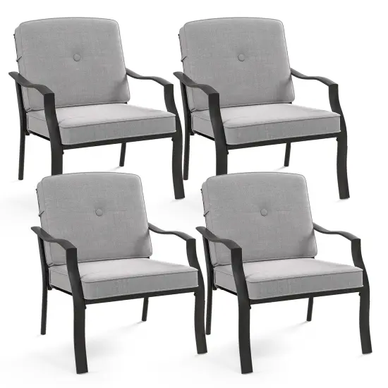 Costway 4 PCS Patio Metal Chairs Outdoor Dining Seat Heavy Duty with Cushions Garden Gray {1}