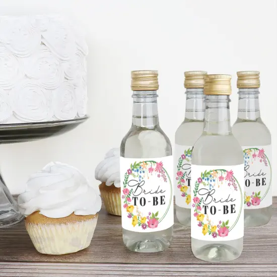 Big Dot of Happiness Wildflowers Bride - Mini Wine and Champagne Bottle Label Stickers - Boho Floral Bridal Shower and Wedding Party Gift - Set of 16 {4}