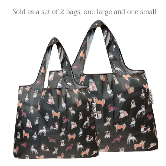 Wrapables Large & Small Foldable Tote Nylon Reusable Grocery Bags, Set of 2 Shiba Inu Dogs {3}