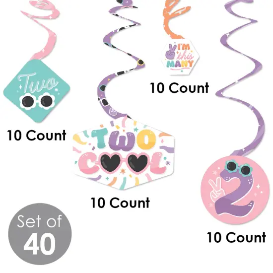 Big Dot of Happiness Two Cool - Girl - Pastel 2nd Birthday Party Hanging Decor - Party Decoration Swirls - Set of 40 {6}