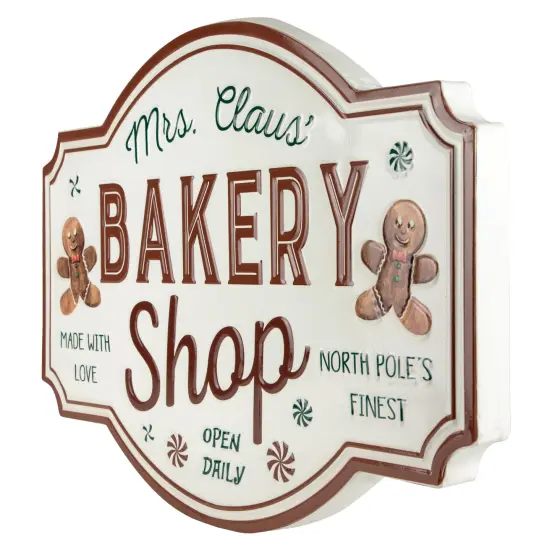 Northlight Gingerbread "Mrs. Claus' Bakery Shop" Metal Christmas Wall Sign - 18" White {7}