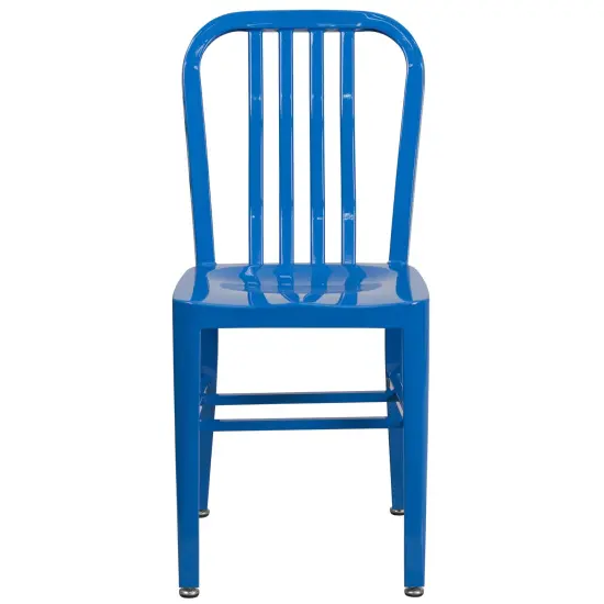 Merrick Lane Santorini 18 Inch Galvanized Steel Indoor/Outdoor Dining Chair with Slatted Back And Powder Coated Finish Blue {3}