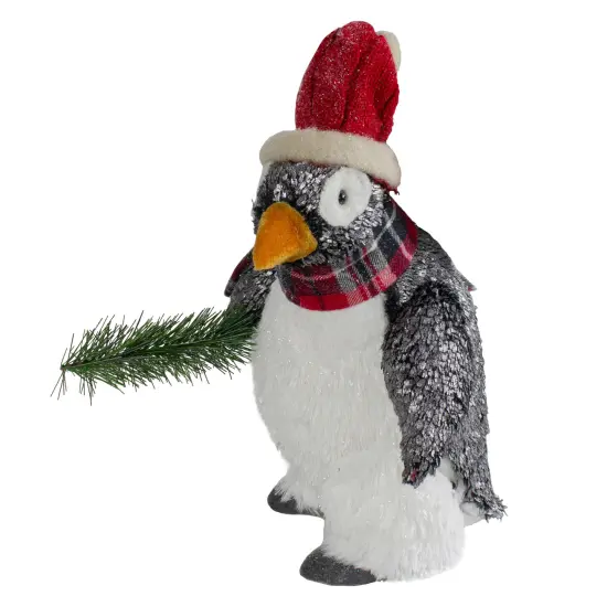 Northlight Plush Winter Penguin with Pine Branch Christmas Figure - 13" Black {1}