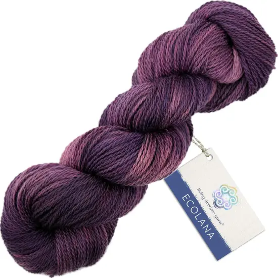 Organic Wool Yarn - Ecolana Certified Organic, Pacific Northwest Hand Dyed, #2 Fingering /Sport Weight, Knit, Crochet, Weave. Sugar Plum {2}