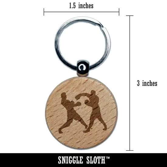 Boxers Boxing Fighting Punch Dodge Engraved Wood Round Keychain Tag Charm {2}