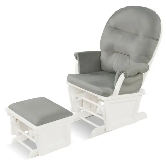 Wooden Glider and Ottoman Cushion Set with Padded Armrests for Nursing Light Gray {3}