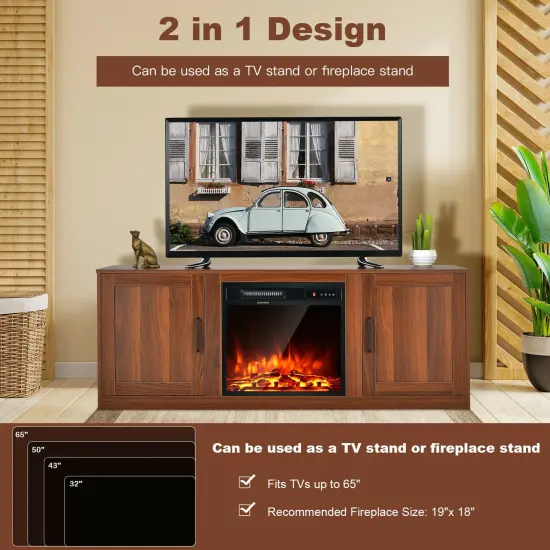 58 Inch TV Stand with 1500W Faux Fireplace for TVs up to 65 Inch Brown {2}