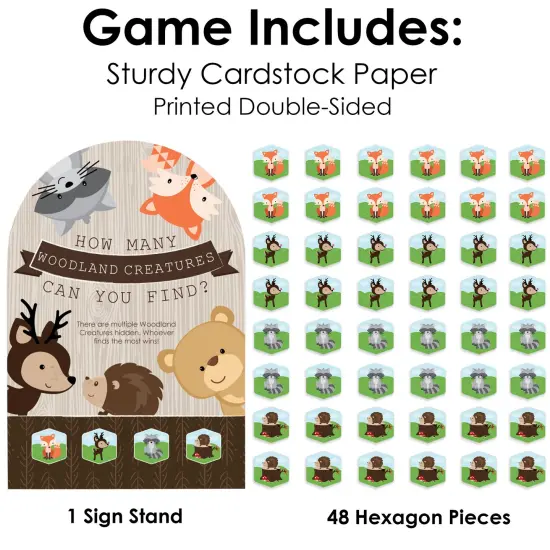 Big Dot of Happiness Woodland Creatures - Baby Shower or Birthday Party Scavenger Hunt - 1 Stand and 48 Game Pieces - Hide and Find Game {6}