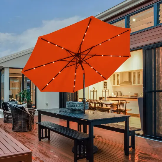 Costway 10FT Patio Solar Umbrella LED Patio Market Steel Tilt W/Crank Outdoor OrangeBlue New {5}