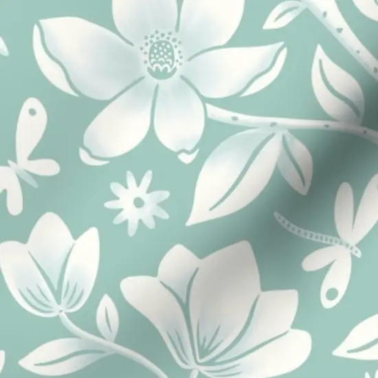 Various Fabrics by the Yard or Fat Quarter Floral Mint Green Tree Whimsical Plant Dragonflies Magnolia Soft Blue Aqua Large Scale Custom Printed Fabric by Spoonflower {7}