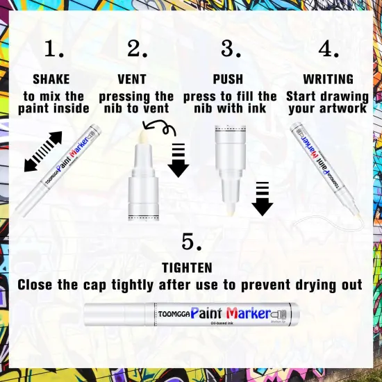 White and Black Permanent Markers Paint Pens-2 Pack Oil Based Paint Markers, Medium Tip, Quick Drying Paint Pens for Wood, Metal, Rock Painting, Mugs, Fabric, Canvas, Clothes, Plastic Marking {6}