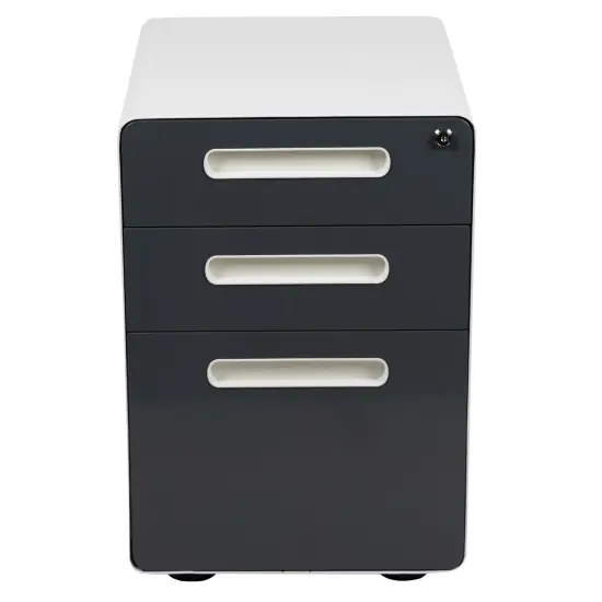 Emma and Oliver Ergonomic 3-Drawer Mobile Locking Filing Cabinet Storage Organizer White and Charcoal {3}
