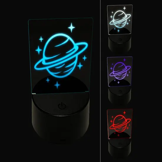 Saturn Planet with Rings and Stars 3D Illusion LED Night Light Sign Nightstand Desk Lamp {1}