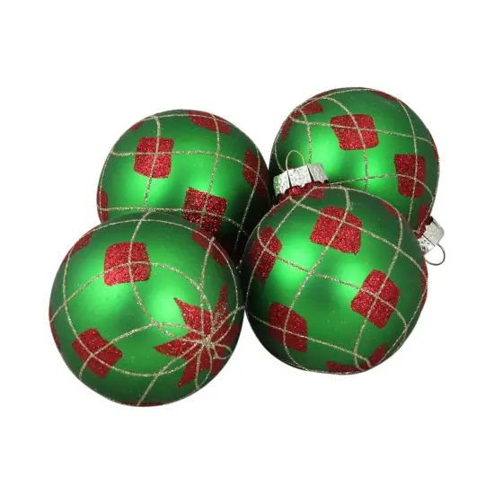 Northlight Glittered Argyle Christmas Glass Ball Ornaments - 3.25" (80mm) - Green and Red - 4ct {1}