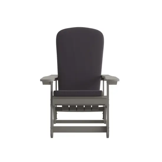 Merrick Lane Atlantic All-Weather Polyresin Adirondack Rocking Chair with Vertical Slats and Weather Resistant Cushions Gray {3}